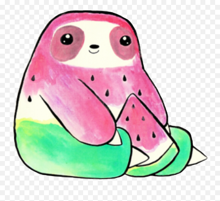 Sloth Animal Nature Cute Kawaii Fruit Watermelon Melon - Clipart Cute Sloth  Drawing Png,Sloth Transparent - free transparent png images 