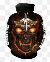 Off Harley Davidson Hoodies Cheap Long - Harley Davidson 3d Shirt Png,3d Skull Png