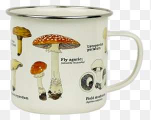 Mushroom Print Enameled Cup Fungi - Mushroom Enamel Mug Png,Mushroom Transparent