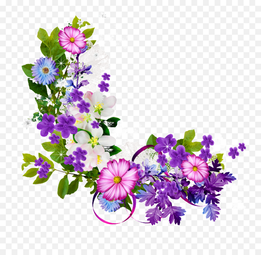 Bouquet Of Purple Flowers Border Png Download - Free Purple Flower Border Png Hd,Floral Border Png