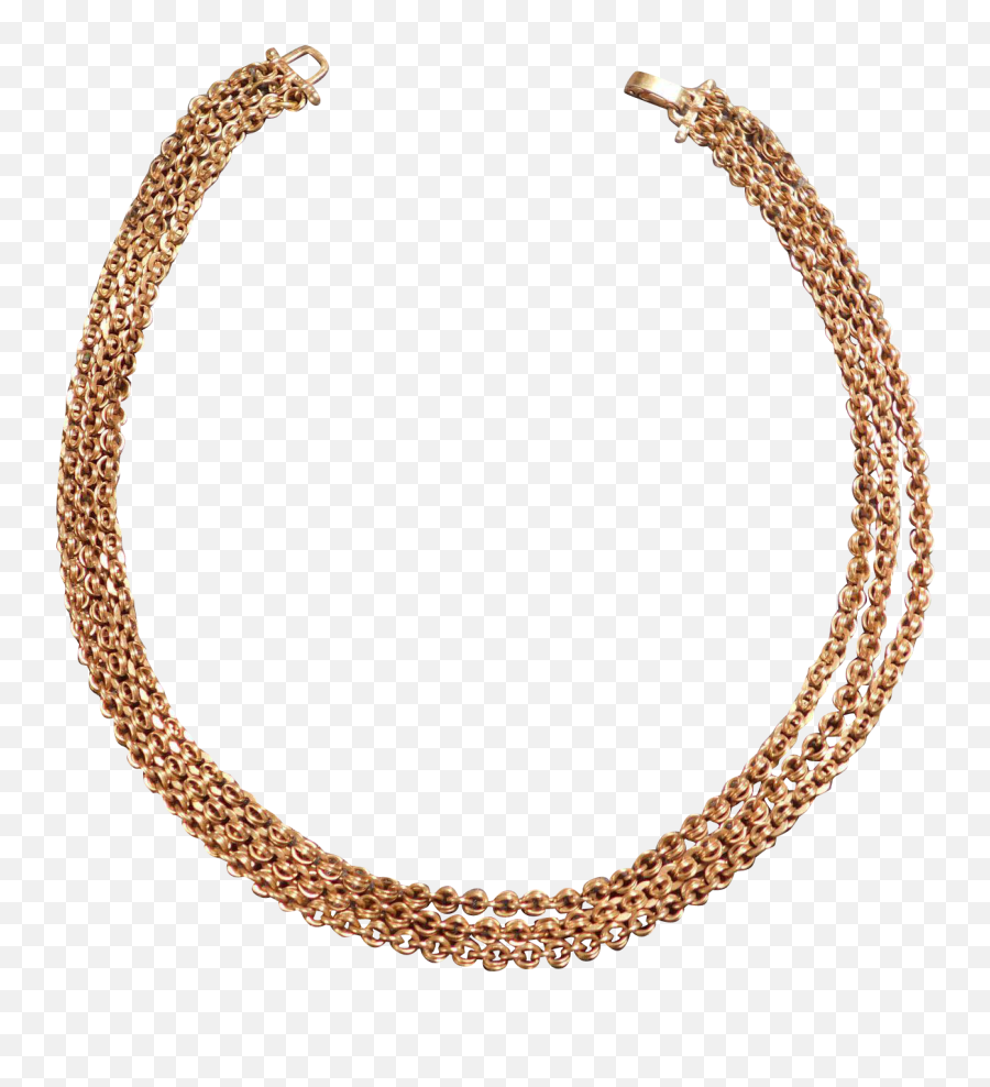 Triple Strand 14 Karat Gold Chain Choker With Overlay - Solid Png,Gold Overlay Png