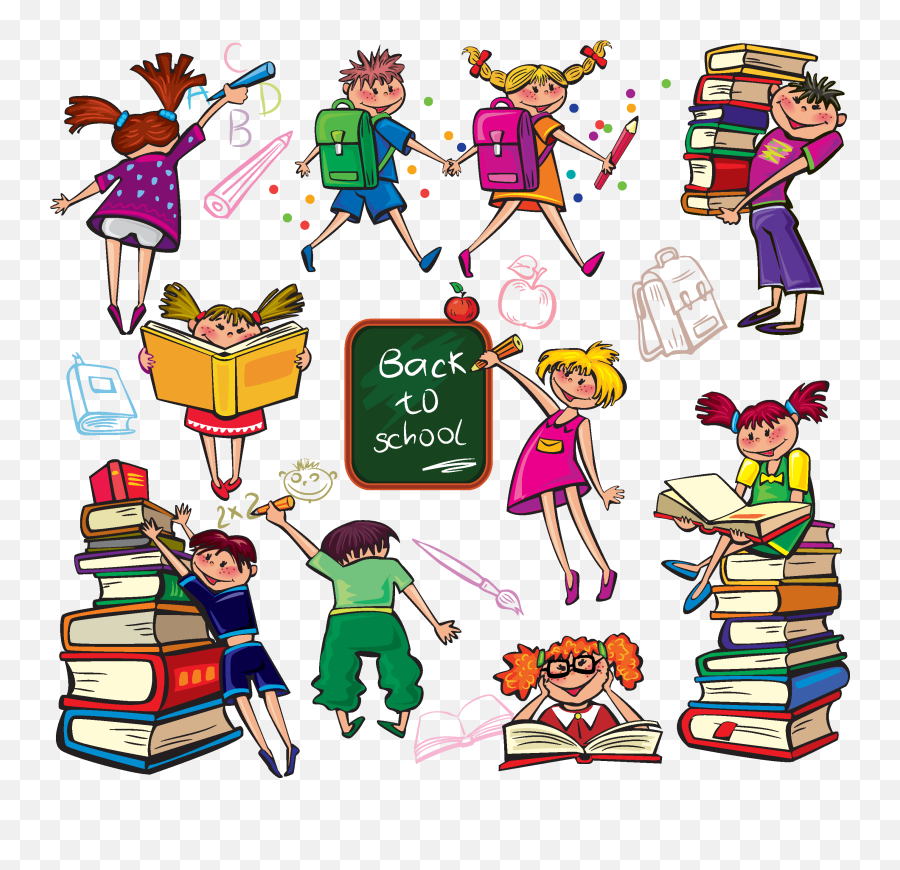 Back To School - Cute Colorful Cartoon Boys And Girls School Kids Silhouette Svg Png,Cartoon Kid Png