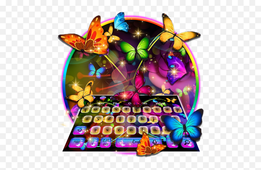 Glowing Neon Butterfly Keyboard Theme Amazoncouk - Girly Png,Butterfly Emoji Png