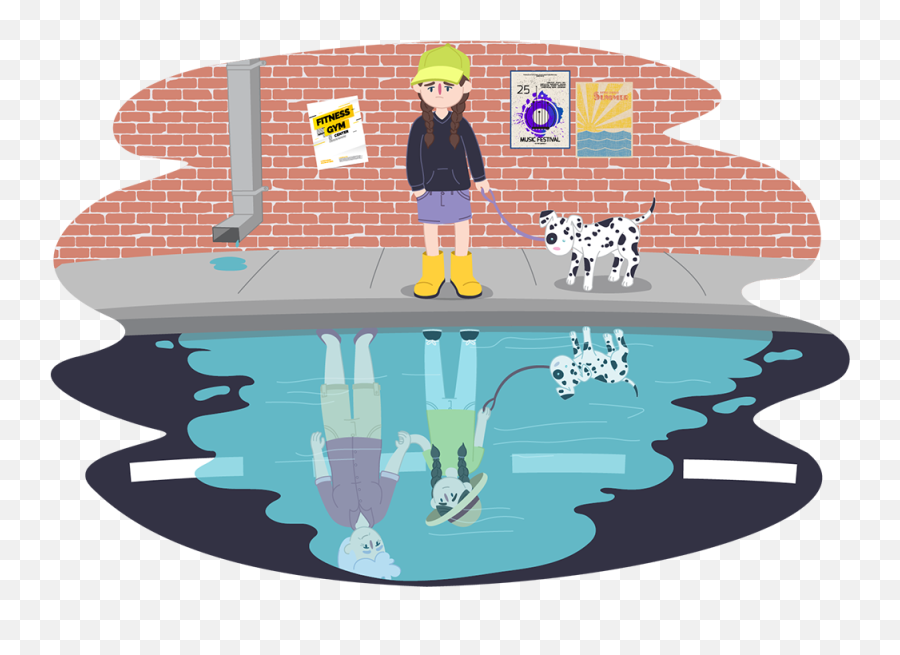 Dog Looking In Puddle - Puddle Reflection Cartoon Png,Puddle Png