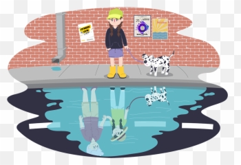 Dog Looking In Puddle - Cartoon png