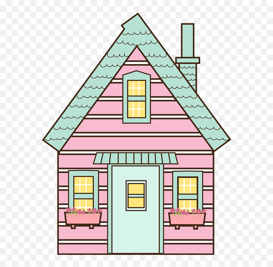 Pink House With Green Roof Clipart - Cute Tiny House Drawing Png,House Roof Png