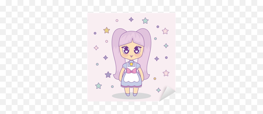 Sticker Kawaii Anime Girl With Decorative Stars Around Over - Design Png,Kawaii Anime Icon