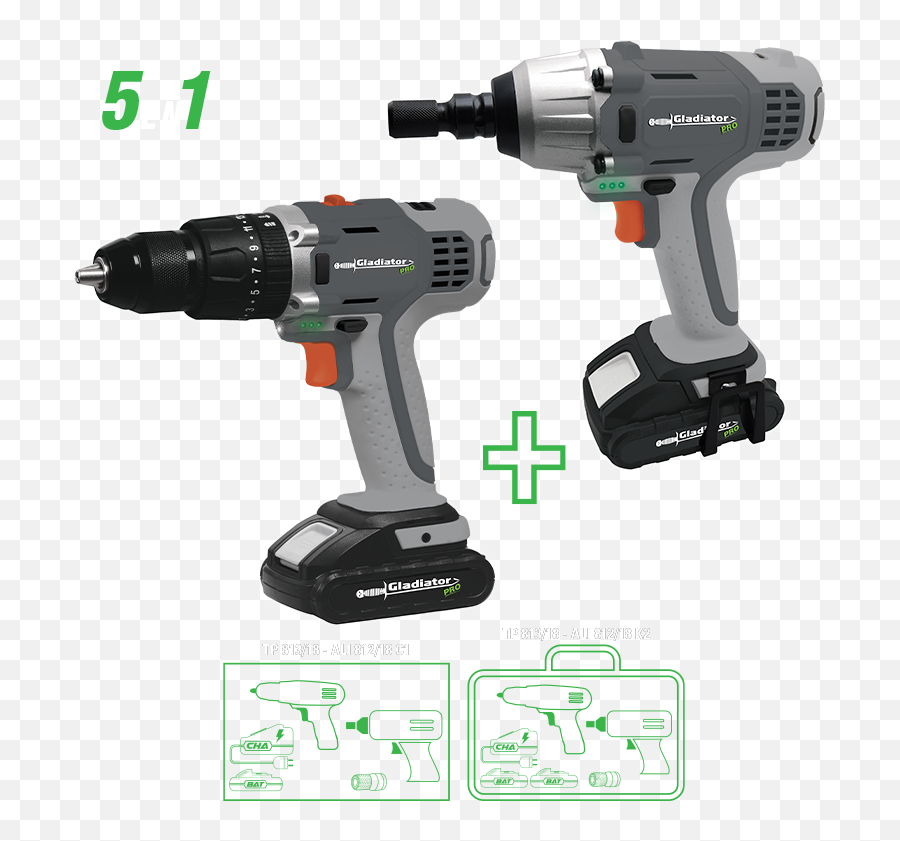 18v Rechargeable Set Of Hammer Driver Impact Wrench - Barreno Gladiador Png,Screw Driver Png