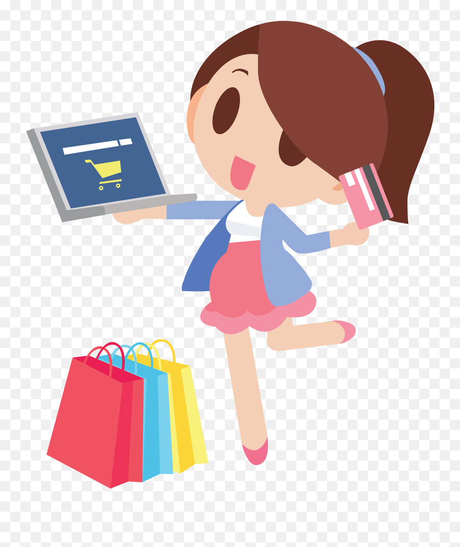 Woman Cartoon Png - Shopping Cartoon Image Png,Online Shopping Png