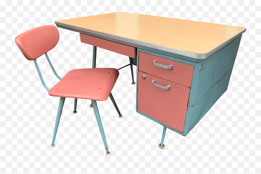 Vintage Industrial Pink Teachers Metal Tanker Desk - Solid Png,Desk Transparent