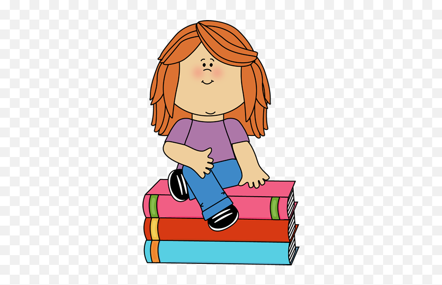 Png Kids - Girl Sitting On Books Clipart,Books Clipart Png