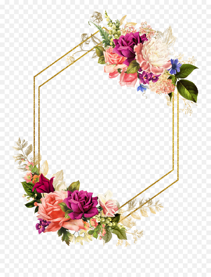 Rose Square Flower Floral Frame Butterfly Gold Glitter - Floral Gold Geometric Frame Png,Transparent Floral Frame