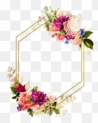 Rose Square Flower Floral Frame Butterfly Gold Glitter - Floral Gold Geometric Frame Png