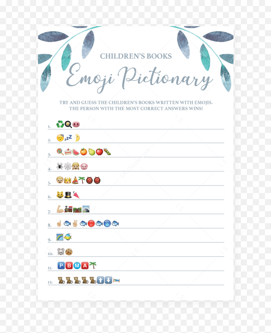 Leaf Baby Shower Emoji Pictionary Game Printable - Print Emoji Baby Shower Game Png,Baby Emoji Png