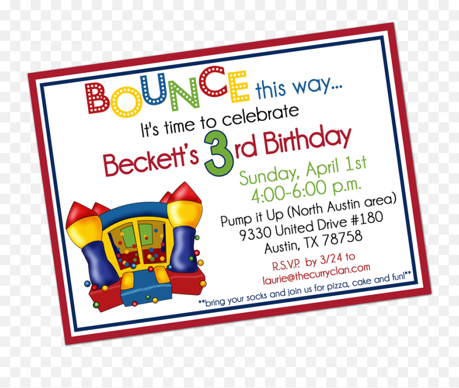 Primary Colored Bounce House Digital Birthday Invitation - Language Png,Pump It Up Logo