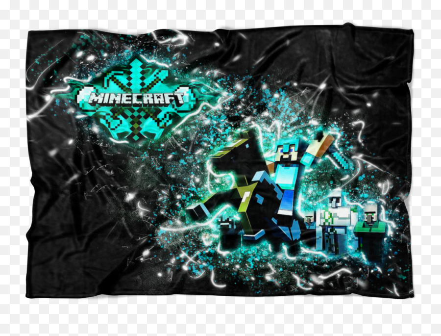 Minecraft Fleece Blanket Steve Diamond Sword Frozen Glory Black - Graphic Design Png,Minecraft Diamond Transparent