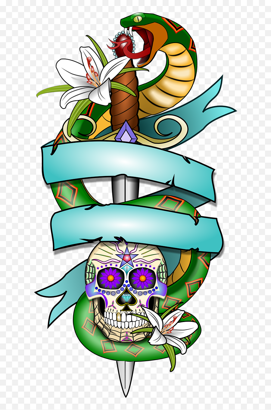 Tattoo Snake Dagger - Free Image On Pixabay Gambar Tato Ular Png,Snake Tattoo Transparent