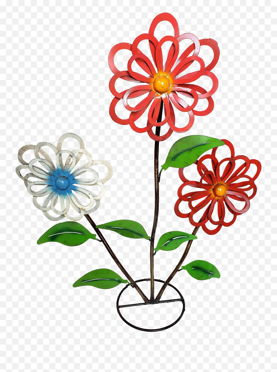 Mexican Recycled Metal Floral Garden Sculpture Png Flowers