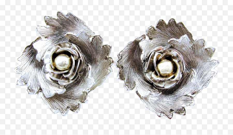Silver Tone Dimensional Vintage Flower Earrings - Solid Png,Vintage Rose Png