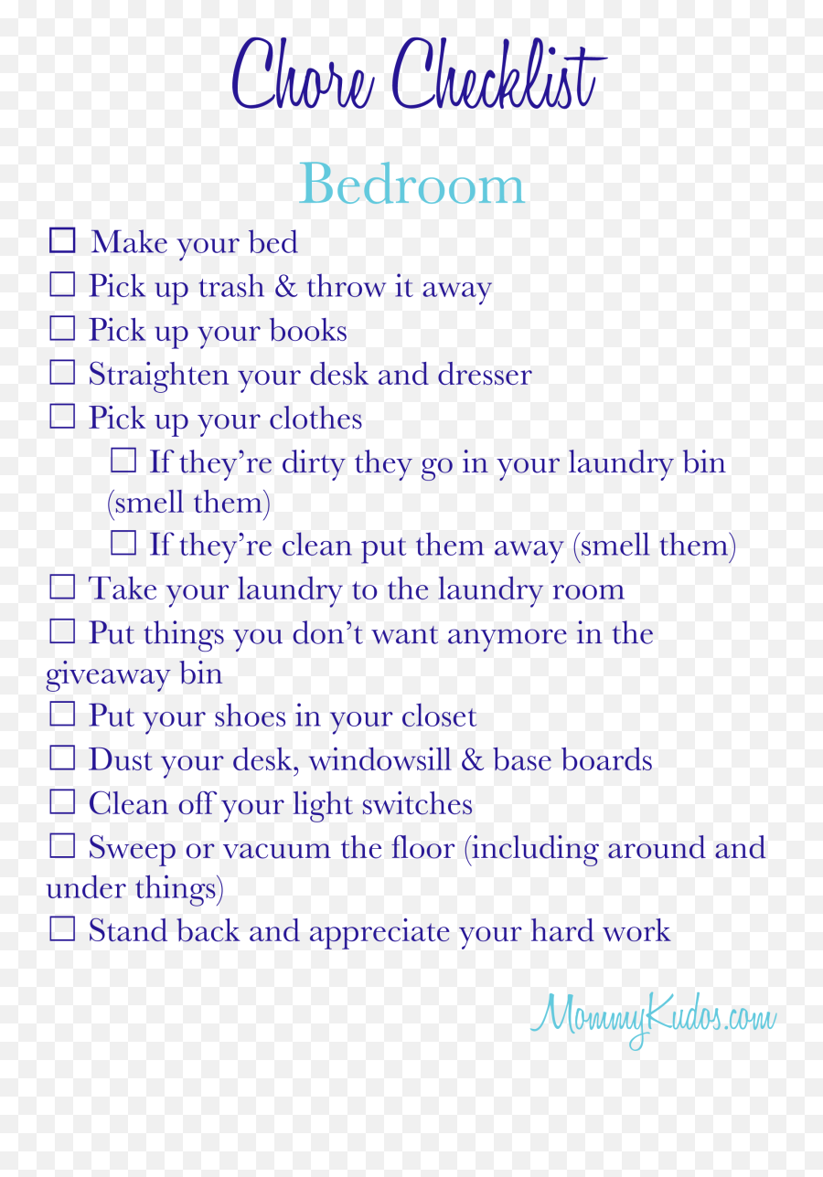 Download Mommy Kudos Chore Checklist - Tween Or Teen Bedroom Screenshot Png,Bedroom Png