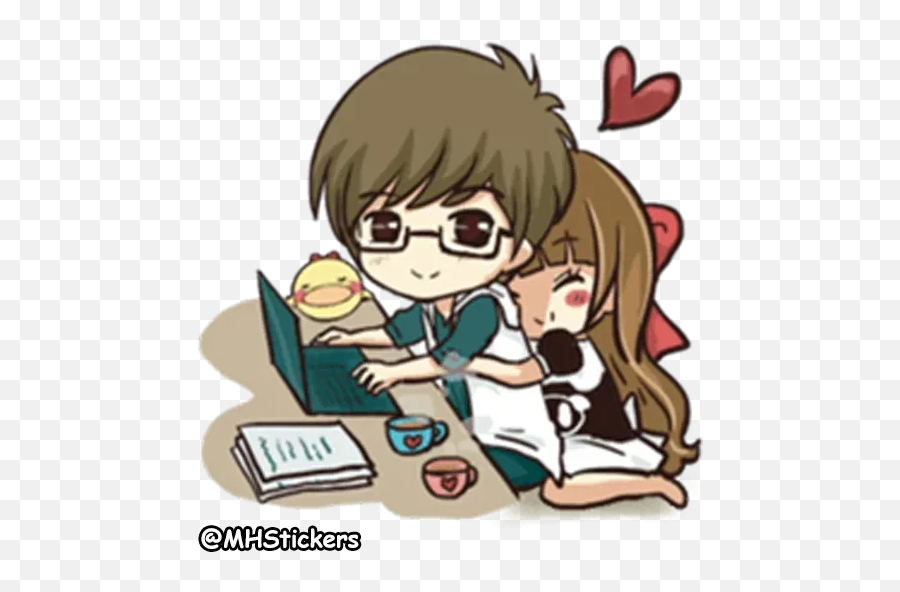 Couple Whatsapp Stickers - Stickers Cloud Cinta Dalam Png,Anime Couple Transparent