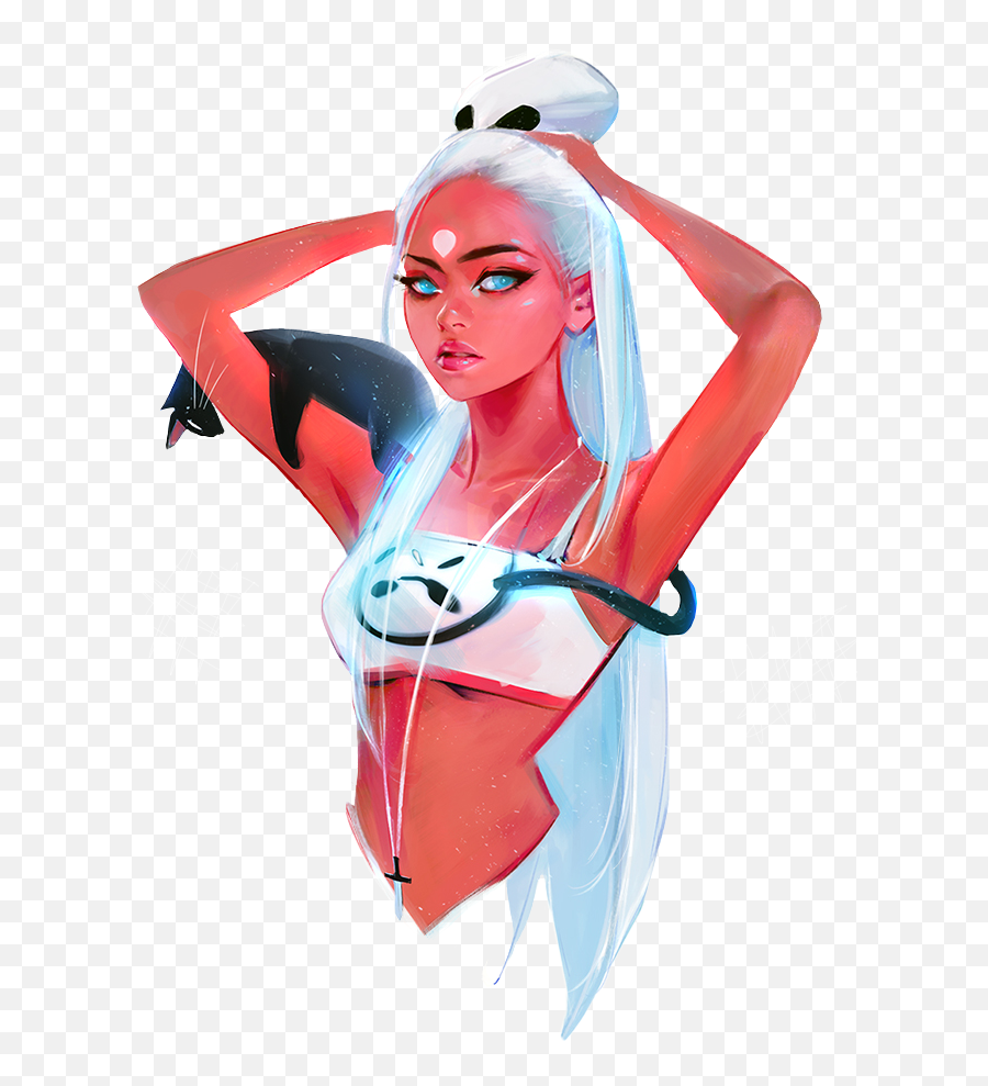 Girl Cartoon Drawing Transparent Cool White Hair Cat - Rossdraws Nima Png,Girl Transparent