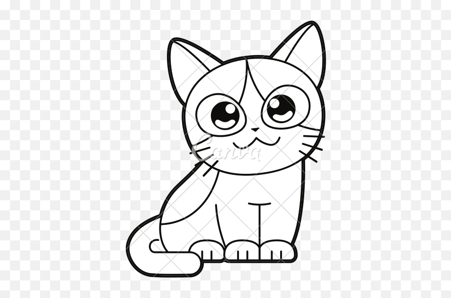 Download Hd Good X Cute Cat Cartoon With Sticker - Black And White Cartoon Cute Cat Png,Cute Cat Png