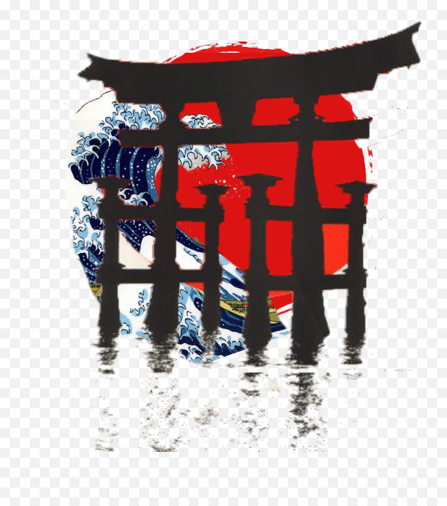 Red circle behind a torii gate and kanji underneath tattoo idea | TattoosAI
