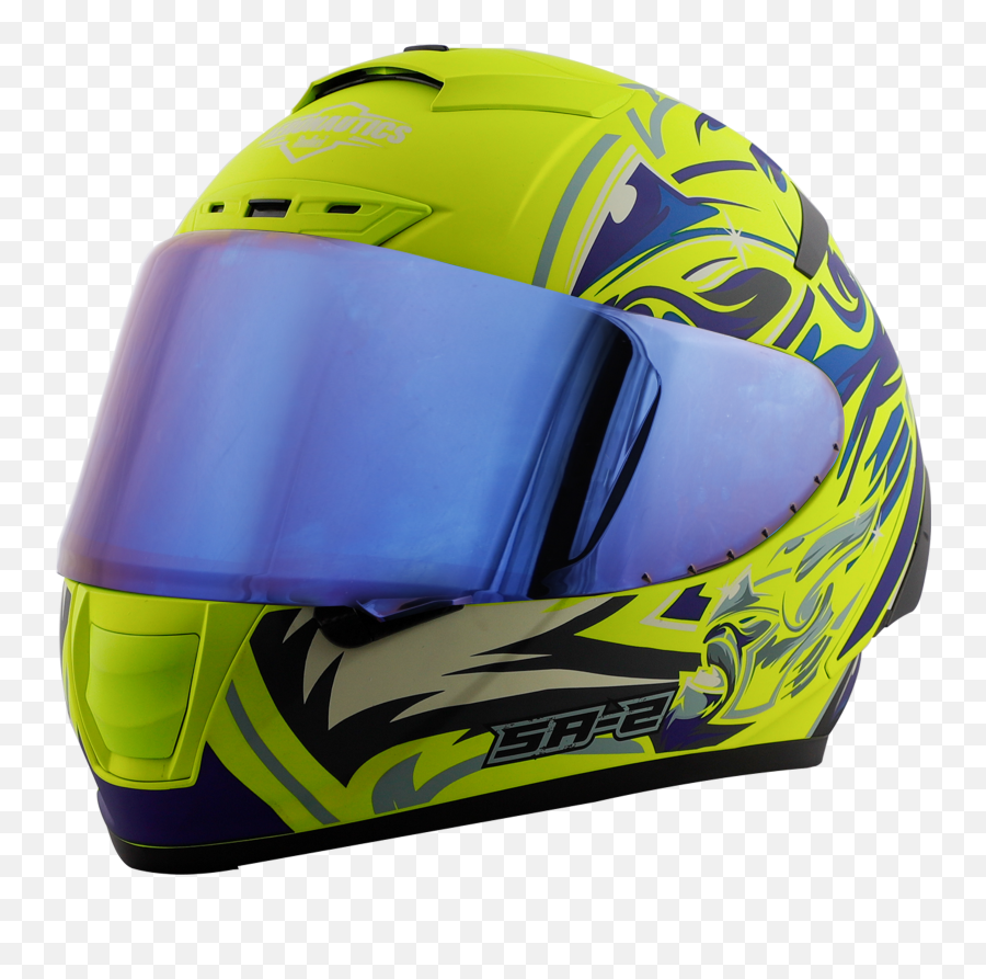 Sa - 2 Villain Glossy Fluo Neon With Blue Fitted With Clear Motorcycle Helmet Png,Gold Chrome Icon