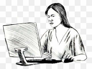 L - Facingnurseoncompnohat900ppng Sketch,Nurse Hat Png