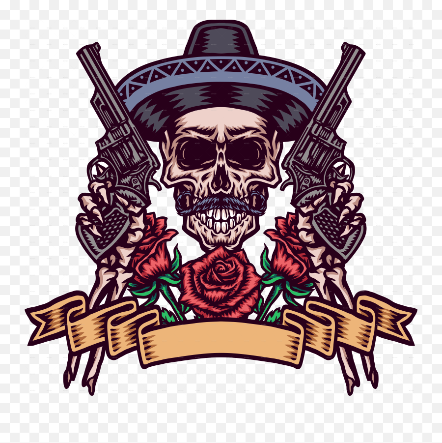 Mexican Skull With Guns Png