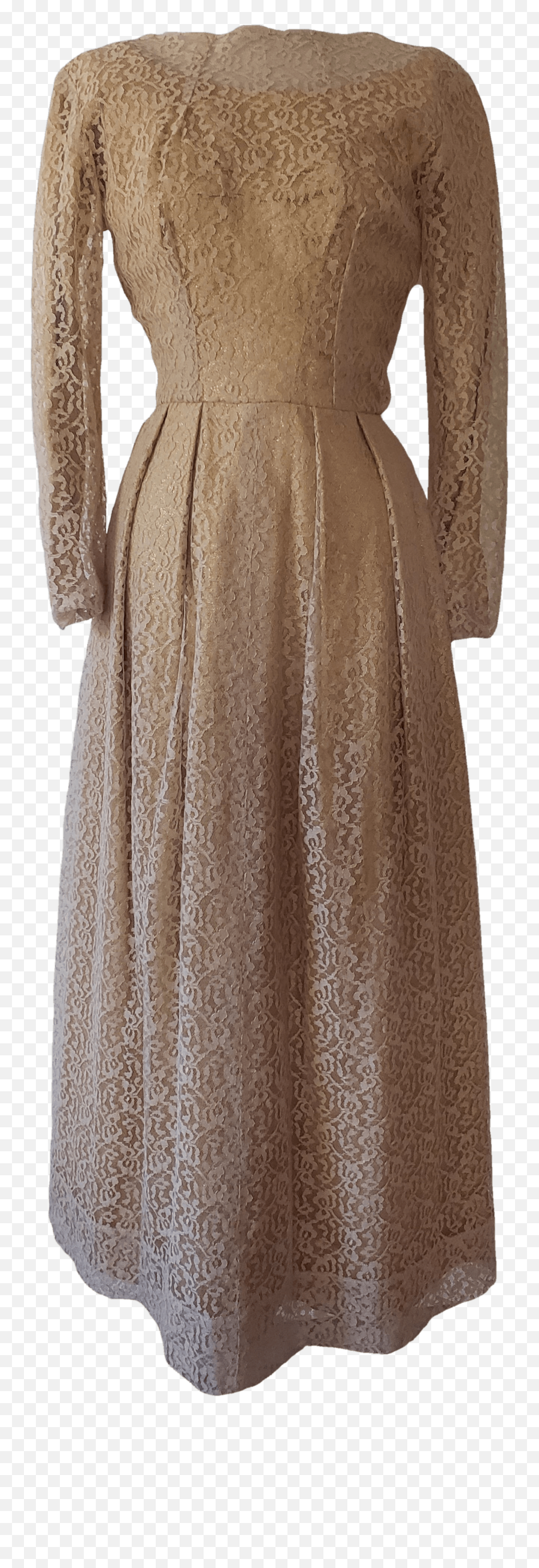 60u0027s Shiny Gold Dress With Tan Lace Overlay - Full Length Png,Gold Overlay Png