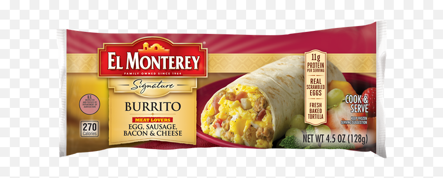 Egg Sausage Bacon Cheese Frozen - El Monterey Breakfast Burritos Png,Burritos Png