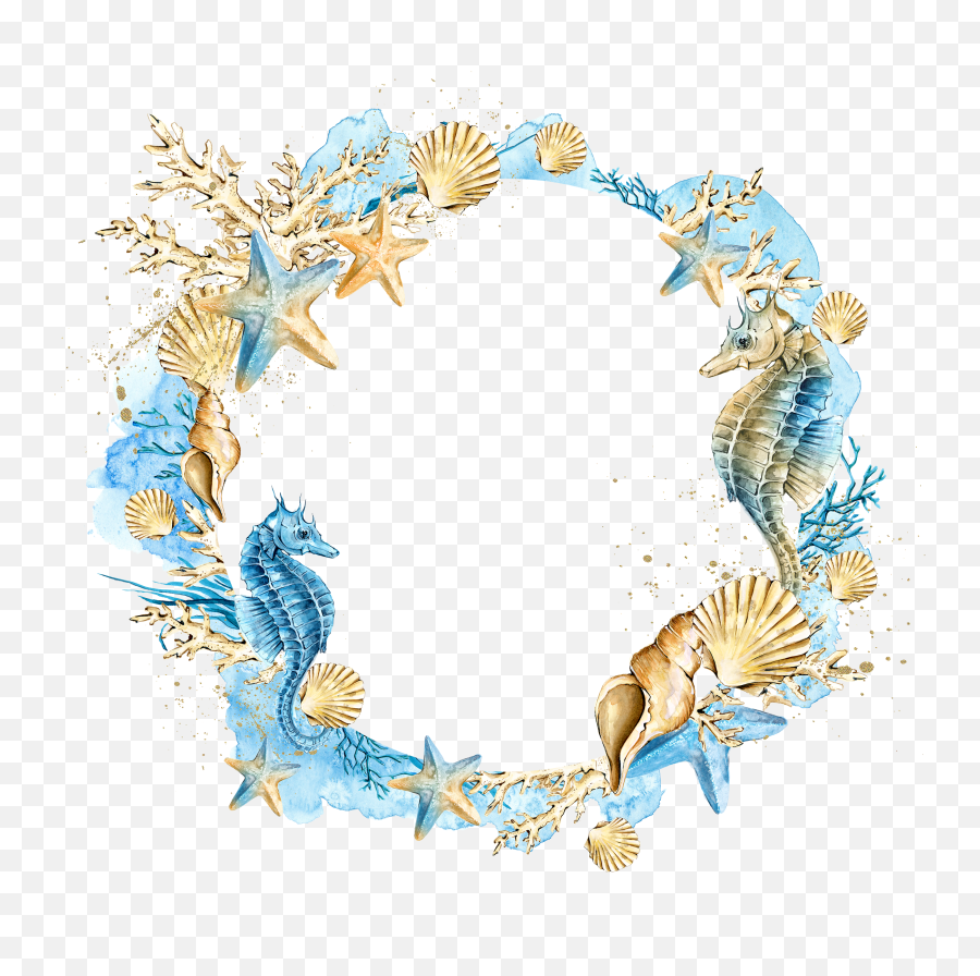 Download Wreath Starfish Shells Seashell Wedding Watercolor - Sea Shells Border Png,Sea Shell Png