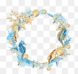 Download Wreath Starfish Shells Seashell Wedding Watercolor - Sea Shells Border Png,Sea Shell Png