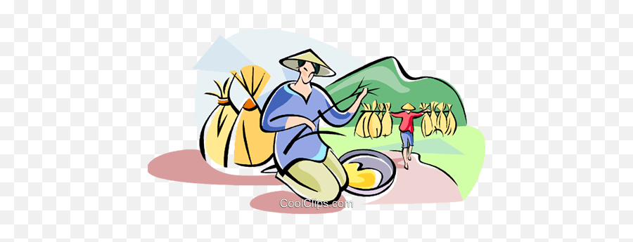 Chinese Farmer Planting Rice Royalty Free Vector Clip Art - Farmers Planting Rice Art Png,Plant Clipart Png