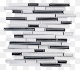Ash Random Brick Pattern White Grey Ceramic Mesh Mounted Mosaic Tile Png