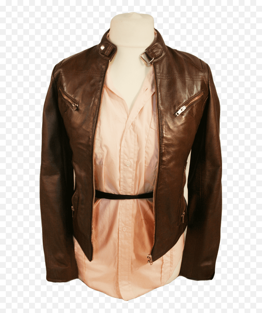 Ladies Vintage Style Biker Leather Jacket Sr01 In Chestnut Brown Or Black Lambskin - Solid Png,Icon Leather Jacket