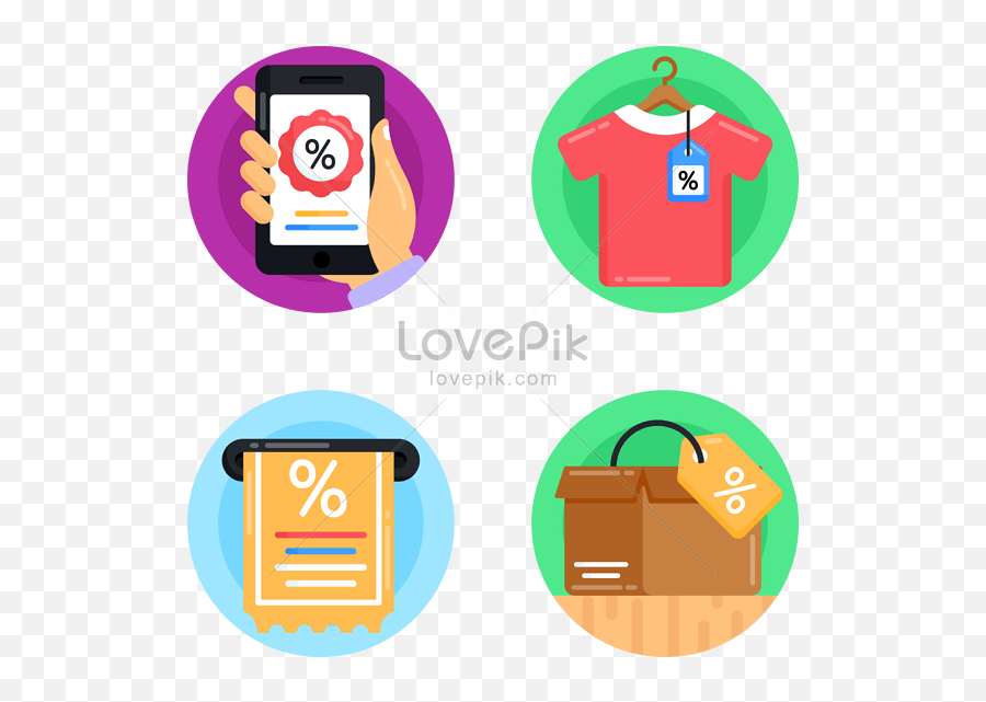 Pack Of Shopping Discount Flat Icons Graphics Imagepicture - Vertical Png,Flat Icon Pack Png