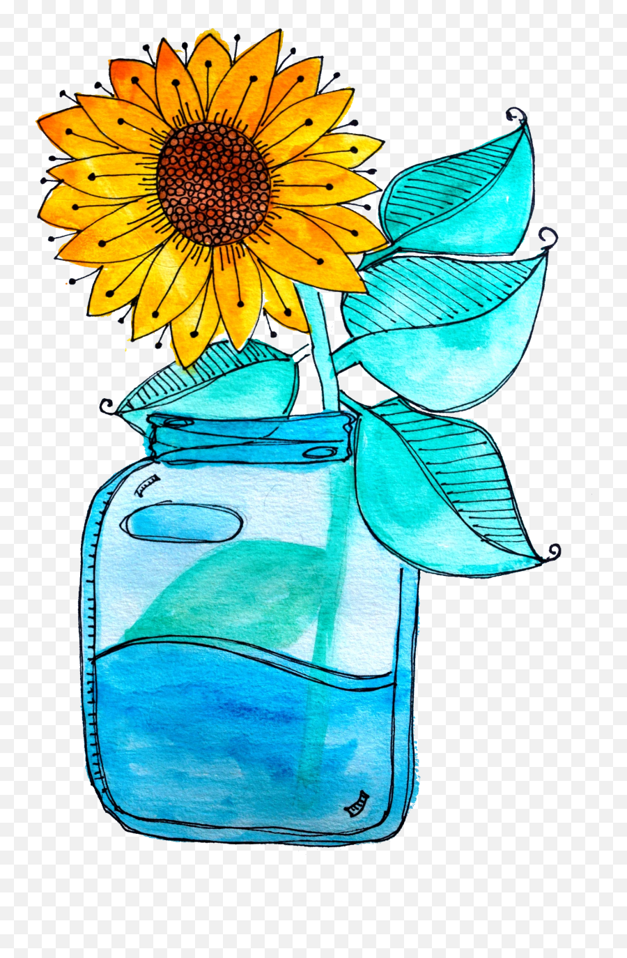 Doodle Png - Watercolor Painting,Watercolor Sunflower Png