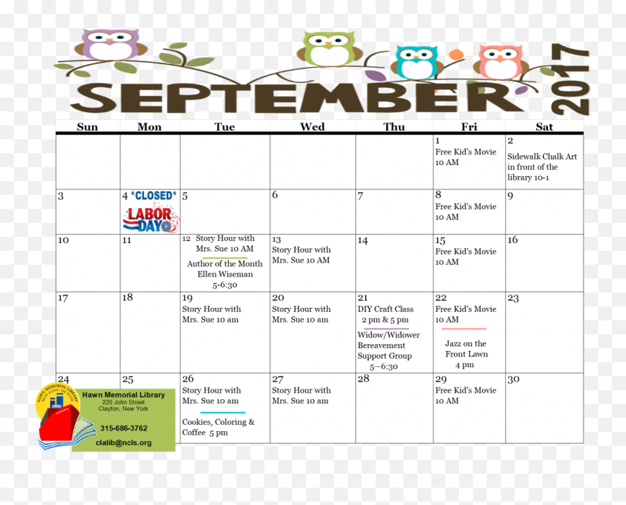 September 2017 Calendar Hawn Memorial Library - Screenshot Png,2017 Calendar Png