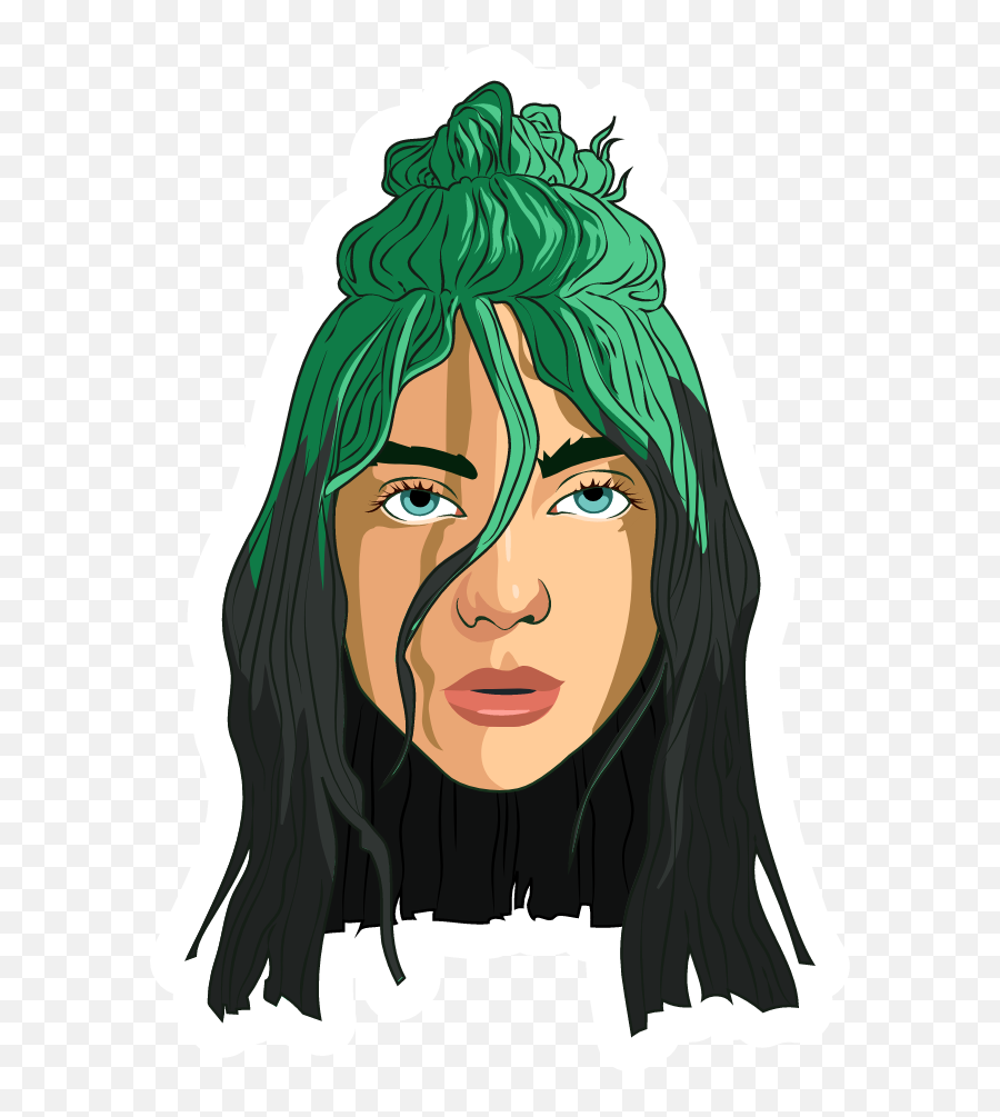 Billie Eilish Green Hair Sticker - Sticker Mania Sketch Billie Eilish Green Hair Drawing Png,Billie Eilish Png