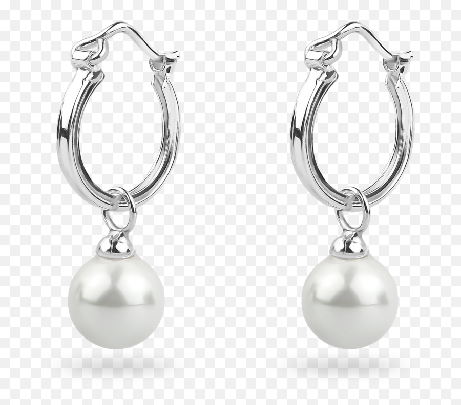 Silver Pearl Hoop Earrings Senyda Jewels - Solid Png,Hoop Earrings Png