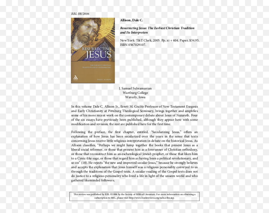 Pdf Review Of Dale Allison Resurrecting Jesus Drj Ss - Document Png,Joseph Of Arimathea Icon