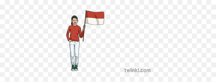 Girl And Indonesian Flag Ks2 Illustration - Twinkl Flagpole Png,Indonesia Flag Png