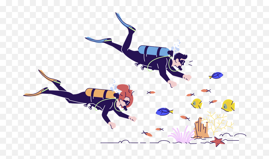 Scuba Diving Icon - Download In Colored Outline Style Couple Diving Vector Png,Scuba Diving Icon