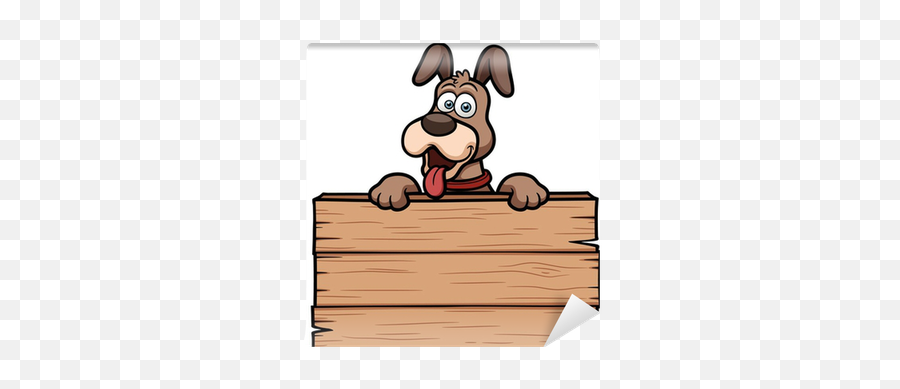 Vector Illustration Of Cartoon Dog With Wooden Sign Wall Mural U2022 Pixers - We Live To Change Panneaux Bois Animés Png,Wood Sign Png