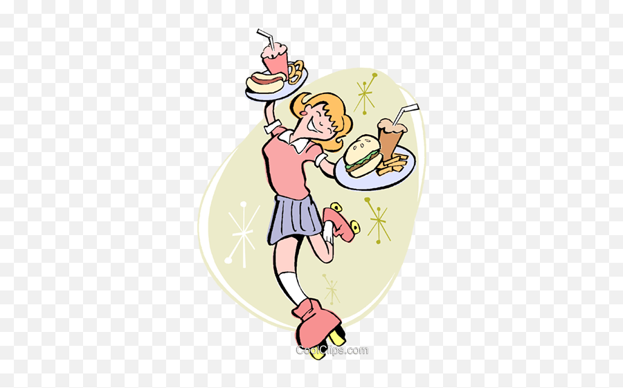 Waitress Royalty Free Vector Clip Art - Roller Skating Waitress Cartoon Png,Waitress Png