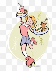 Waitress Royalty Free Vector Clip Art - Roller Skating Waitress Cartoon Png,Waitress Png