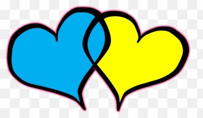 Download Free Clip Art Heart Outline Wedding Hearts - Blue And Yellow Png